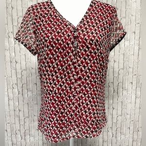 Ann Taylor Loft Red/Blk/Wht Print Blouse. Sz 8